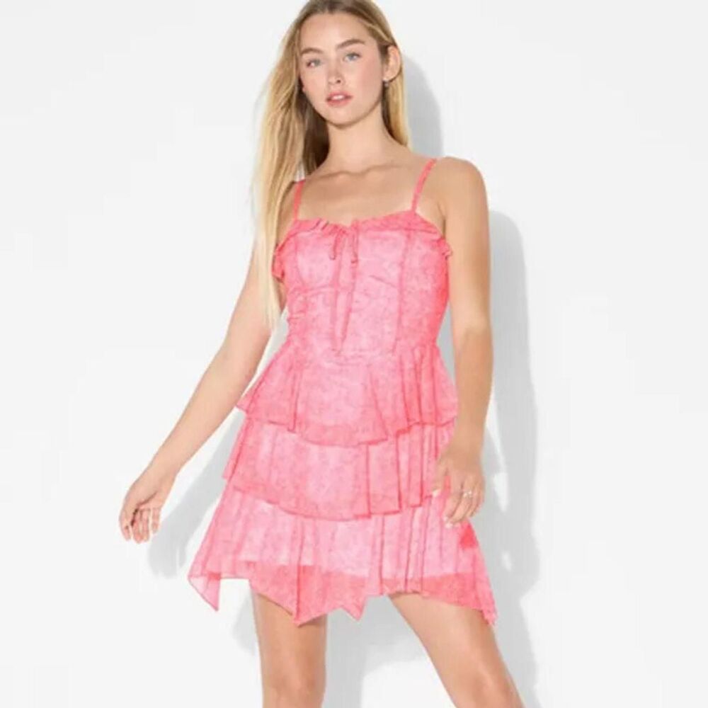 Wild Fable Pink Floral Spring Dress 🌸 Ruffle Mini Easter Brunch Size S